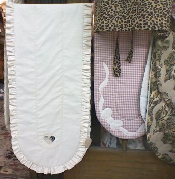 Ruffled Heart Cutwork Tablerunner on left and Appliqued Tablerunners on right